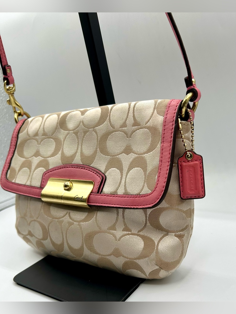 COACH Kristin Signature East/West Crossbody Bag- Khaki Canvas with Leather Trim. - Picture 4 of 16